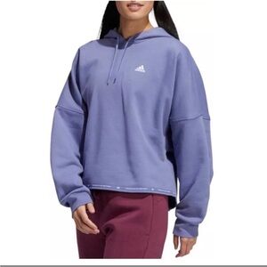 Adidas Oversized Cropped Hoodie Purple Lavender French Terry Sweatshirt Sz S